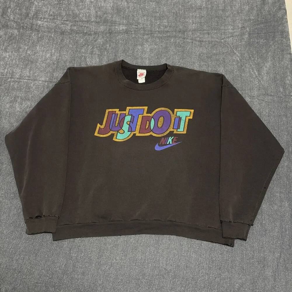 Vintage 90s Nike Just Do It Crewneck Sweatshirt Size L Red Gray Tag Distressed